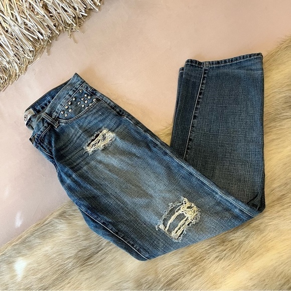 CULTURED REVOLUTION Kennedy Destroyed Jeans 36 Studded American Flag Blue Ripped - Picture 1 of 17